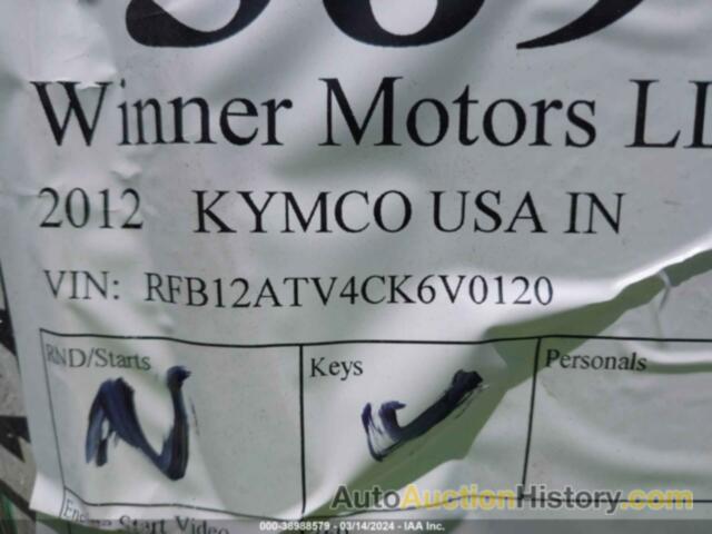 KYMCO USA INC KYMCO ATV, RFB12ATV4CK6V0120