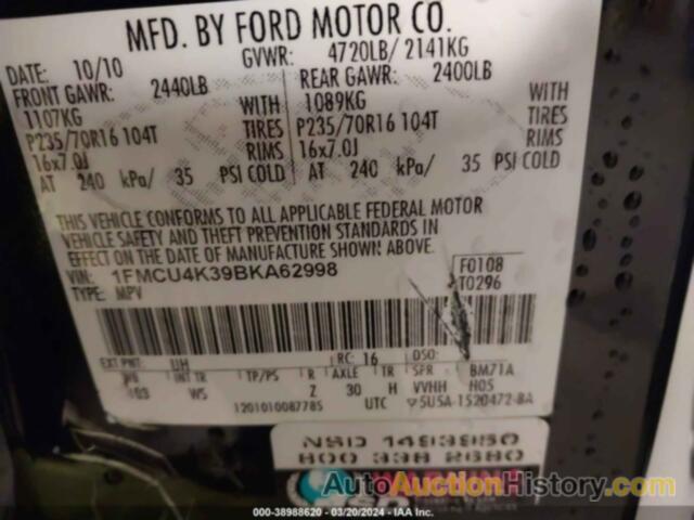 FORD ESCAPE HYBRID, 1FMCU4K39BKA62998