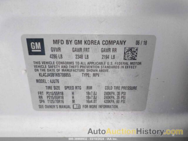 BUICK ENCORE FWD PREFERRED, KL4CJASB1KB708855