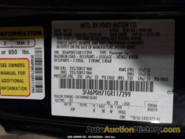 FORD FUSION SE, 3FA6P0H71GR117299