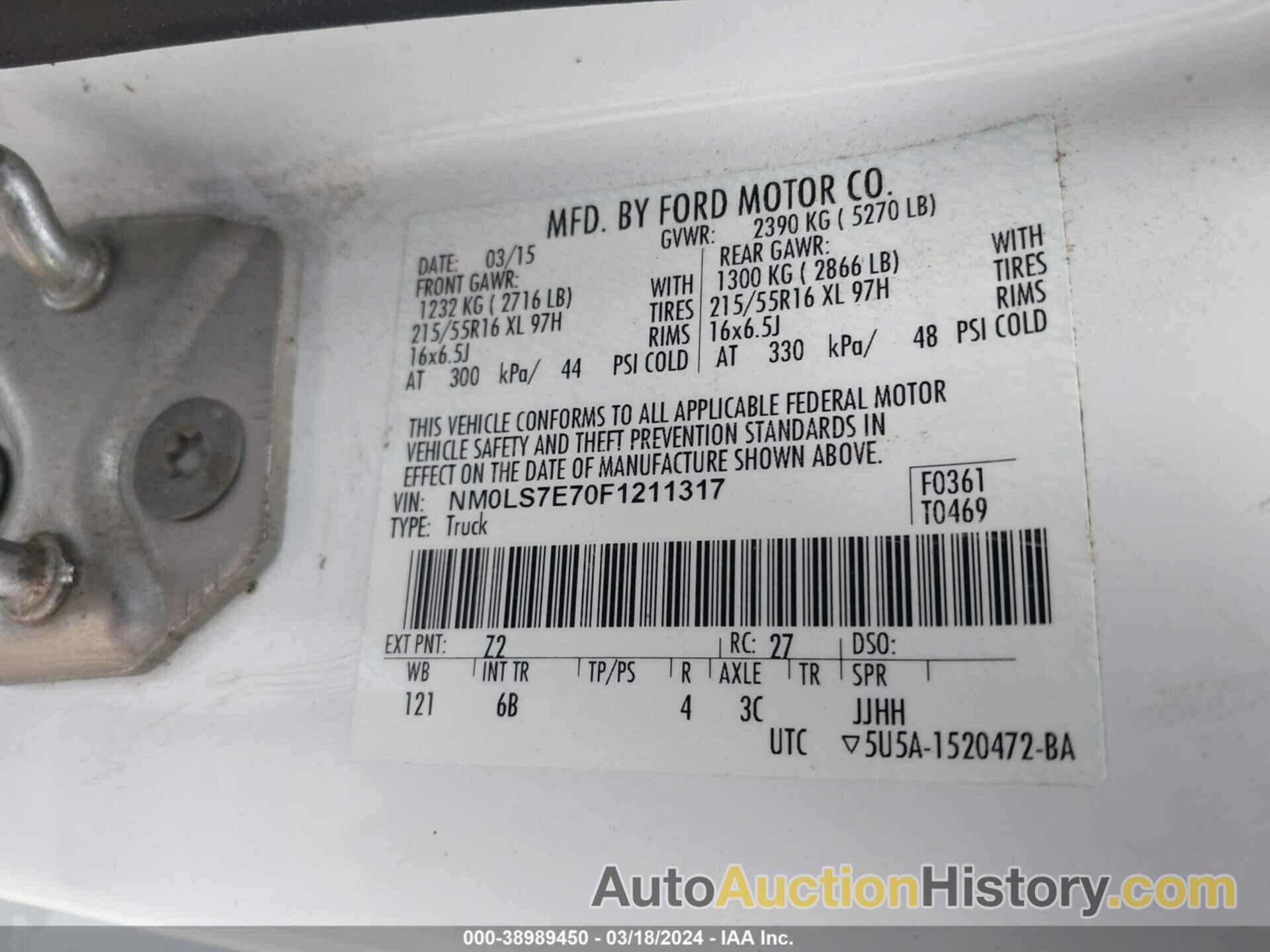 FORD TRANSIT CONNECT XL, NM0LS7E70F1211317