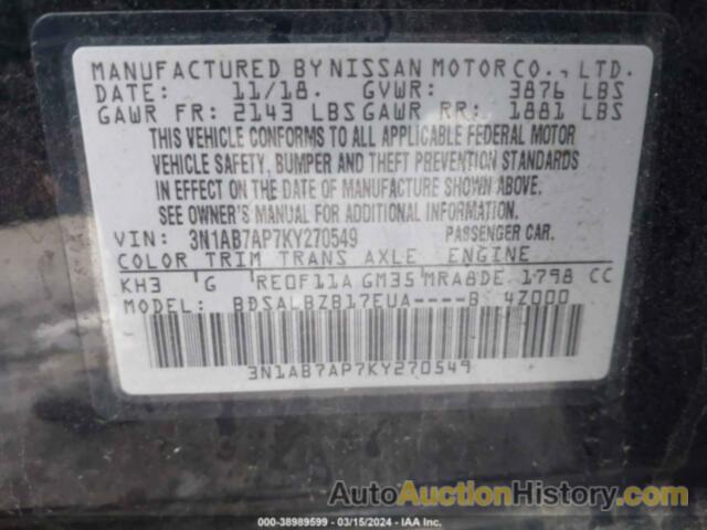 NISSAN SENTRA S, 3N1AB7AP7KY270549