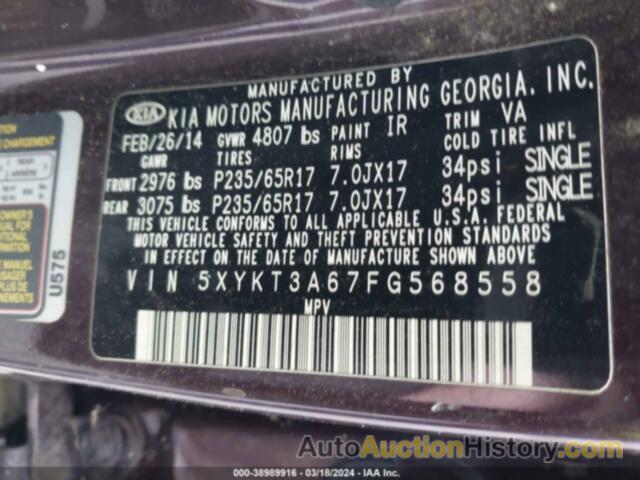 KIA SORENTO LX, 5XYKT3A67FG568558