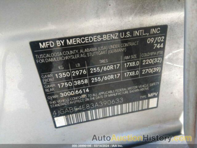 MERCEDES-BENZ ML 320, 4JGAB54E83A390633