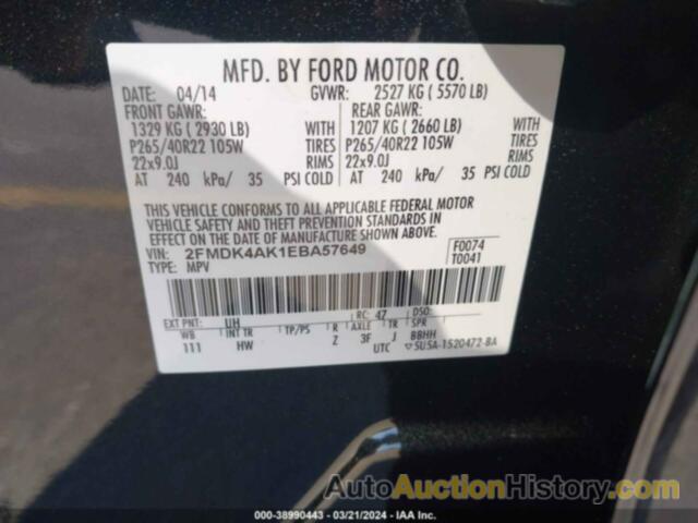 FORD EDGE SPORT, 2FMDK4AK1EBA57649