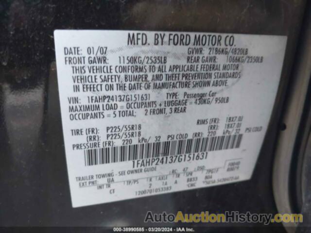 FORD FIVE HUNDRED SEL, 1FAHP24137G151631