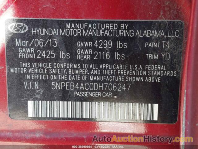 HYUNDAI SONATA GLS, 5NPEB4AC0DH706247