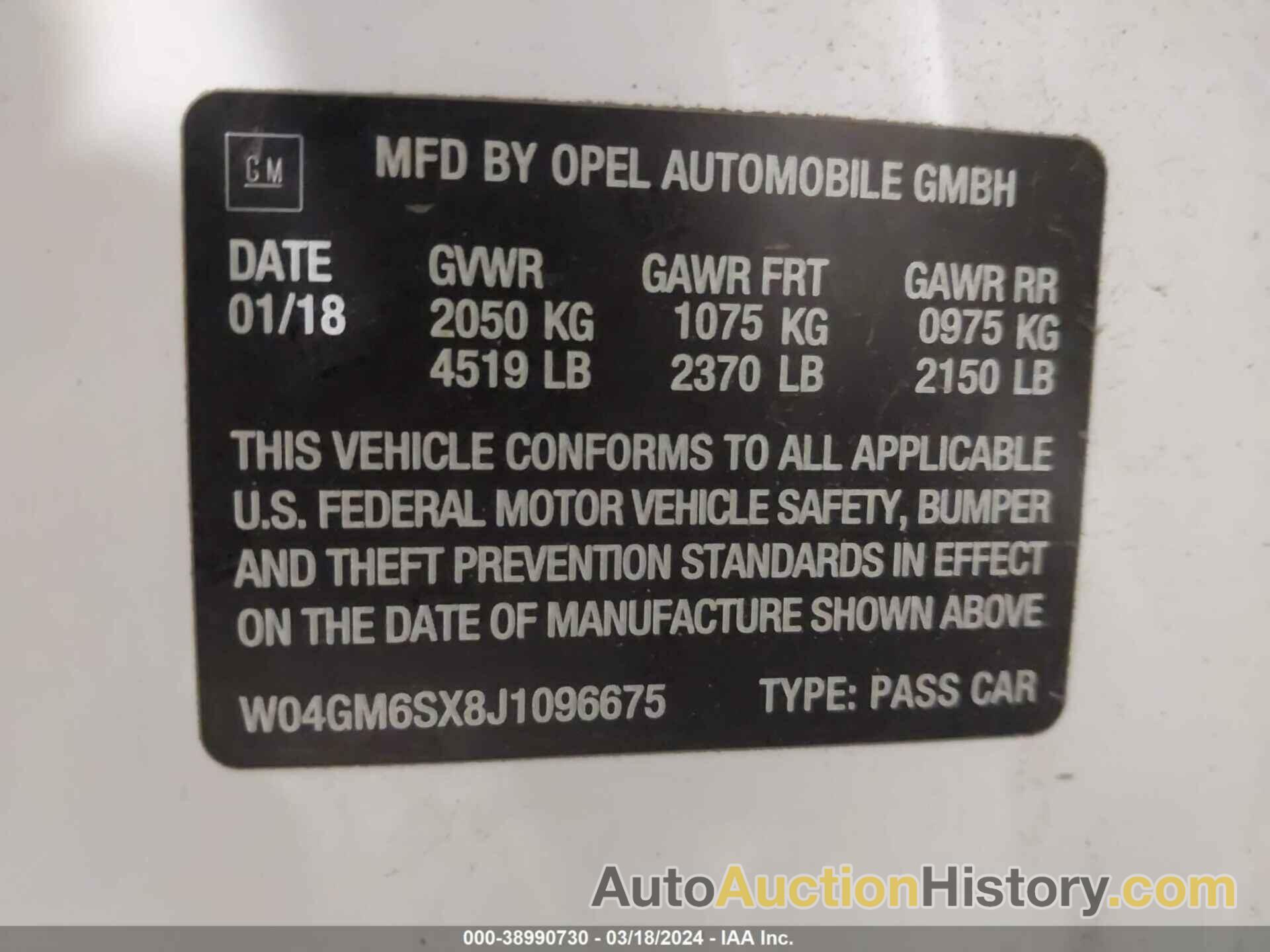 BUICK REGAL SPORTBACK PREFERRED II, W04GM6SX8J1096675