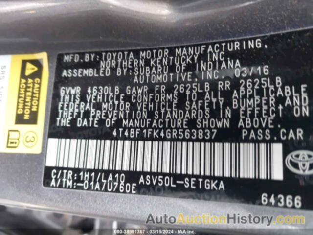 TOYOTA CAMRY XLE, 4T4BF1FK4GR563837