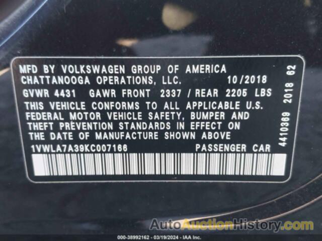 VOLKSWAGEN PASSAT WOLFSBURG, 1VWLA7A39KC007166