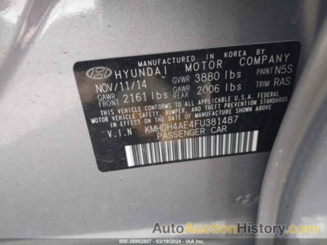 HYUNDAI ELANTRA LIMITED, KMHDH4AE4FU381487