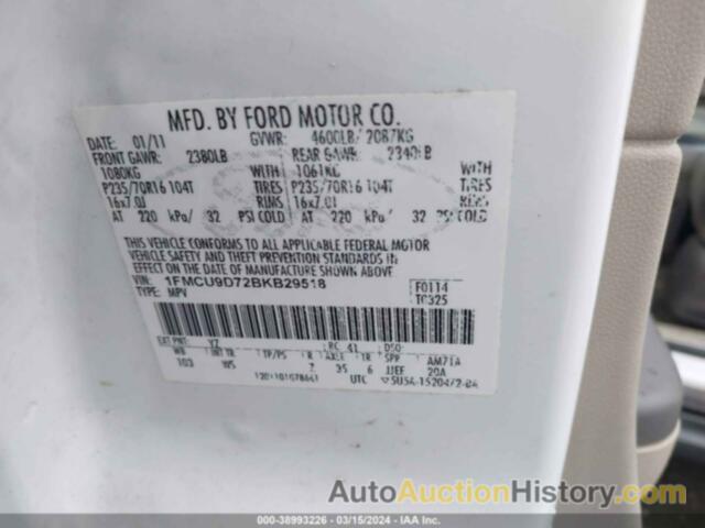 FORD ESCAPE XLT, 1FMCU9D72BKB29518