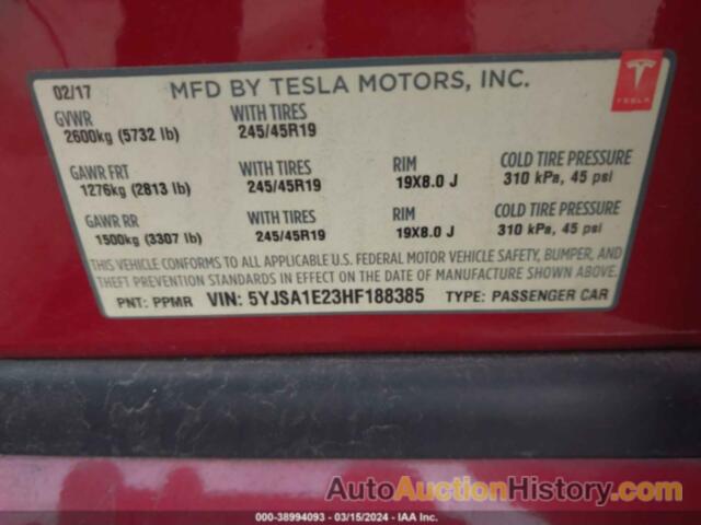 TESLA MODEL S 100D/60D/75D/90D/P100D, 5YJSA1E23HF188385