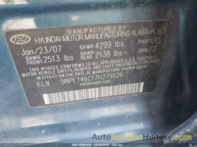 HYUNDAI SONATA GLS, 5NPET46C17H279526