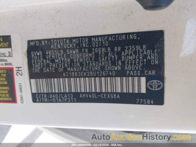 TOYOTA CAMRY HYBRID, 4T1BB3EK2BU126740