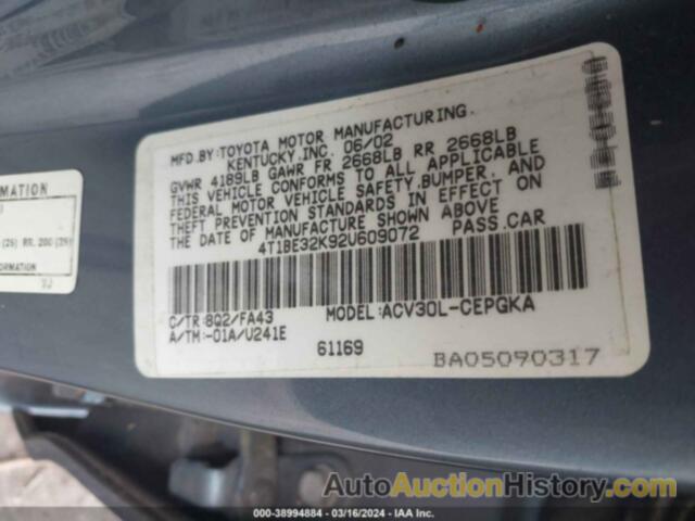 TOYOTA CAMRY XLE, 4T1BE32K92U609072