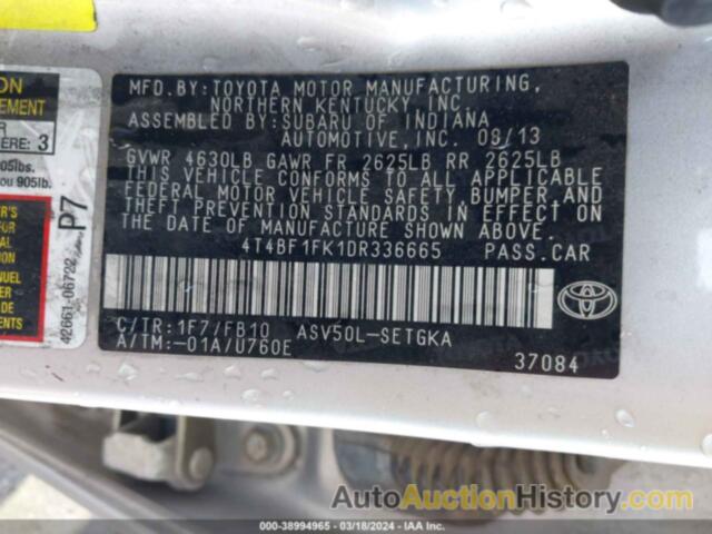 TOYOTA CAMRY XLE, 4T4BF1FK1DR336665