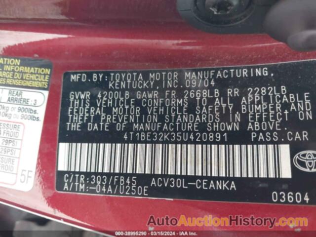 TOYOTA CAMRY LE, 4T1BE32K35U420891