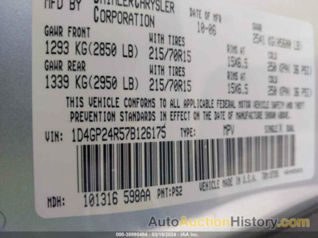 DODGE GRAND CARAVAN SE, 1D4GP24R57B126175