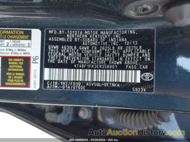 TOYOTA CAMRY LE, 4T4BF1FK3ER358801