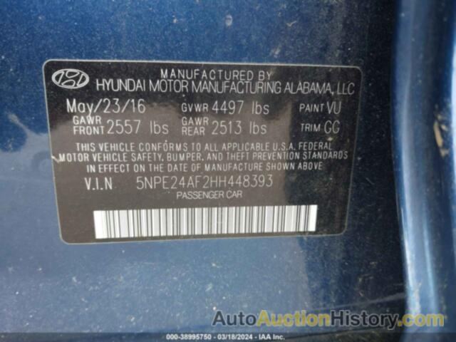 HYUNDAI SONATA SE, 5NPE24AF2HH448393