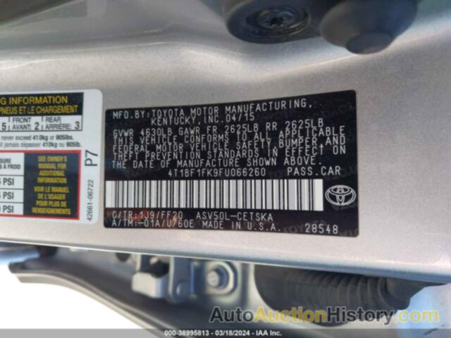 TOYOTA CAMRY SE, 4T1BF1FK9FU066260