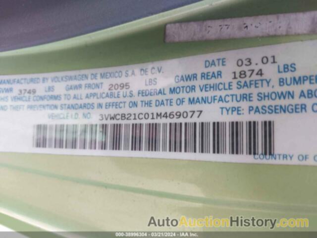 VOLKSWAGEN NEW BEETLE GLS, 3VWCB21C01M469077