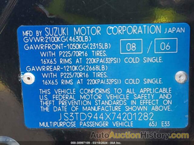 SUZUKI GRAND VITARA XSPORT, JS3TD944X74201282