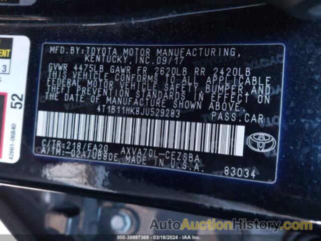 TOYOTA CAMRY SE, 4T1B11HK8JU529283