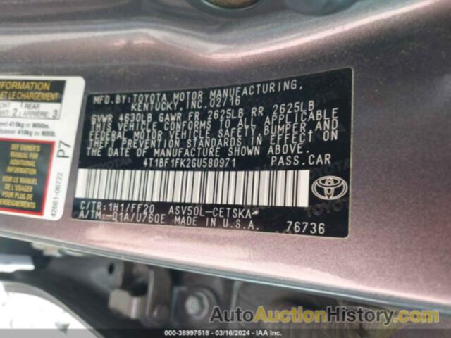 TOYOTA CAMRY SE, 4T1BF1FK2GU580971