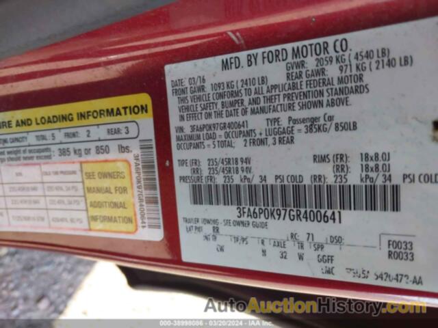 FORD FUSION TITANIUM, 3FA6P0K97GR400641