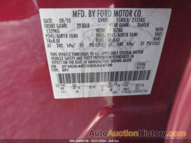 FORD EDGE LIMITED, 2FMDK4KC0BBA24726