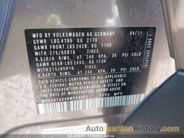 VOLKSWAGEN TIGUAN S, WVGAV7AX9BW559052