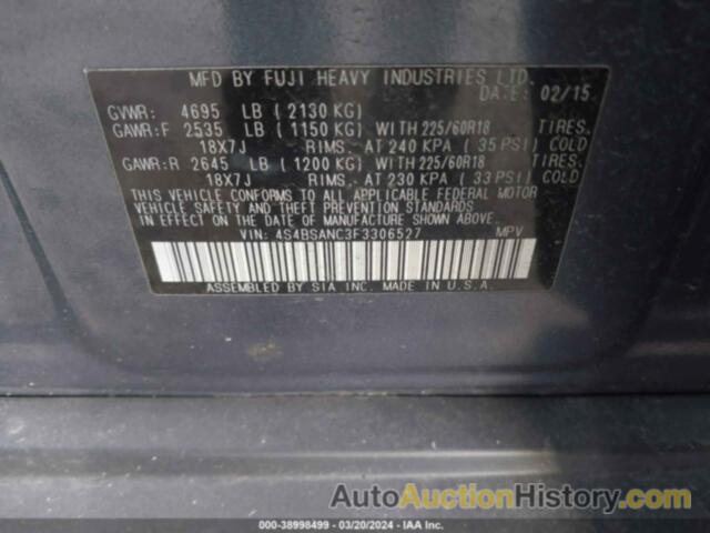 SUBARU OUTBACK 2.5I LIMITED, 4S4BSANC3F3306527