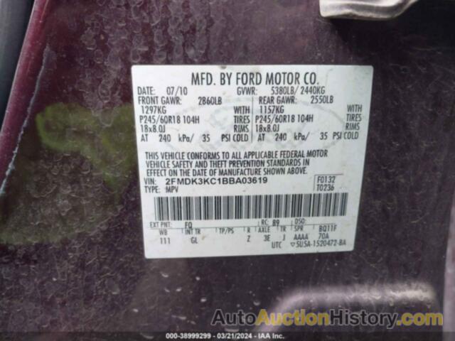 FORD EDGE LIMITED, 2FMDK3KC1BBA03619