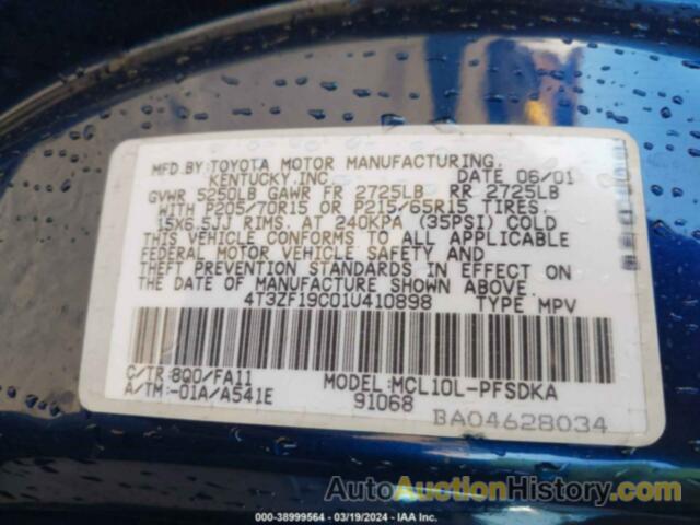 TOYOTA SIENNA CE, 4T3ZF19C01U410898