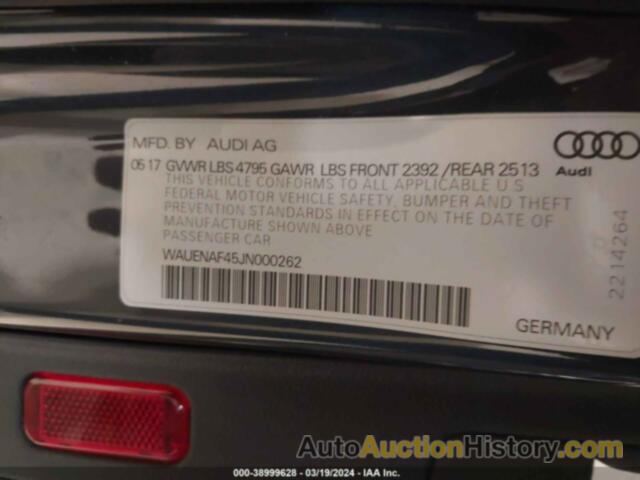 AUDI A4 2.0T PREMIUM/2.0T TECH PREMIUM, WAUENAF45JN000262