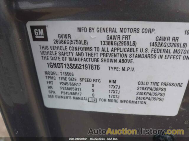 CHEVROLET TRAILBLAZER LT, 1GNDT13S562197876