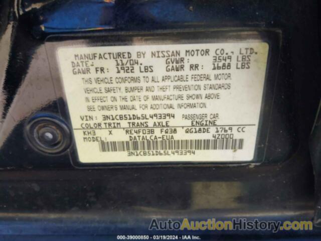 NISSAN SENTRA 1.8, 3N1CB51D65L493394