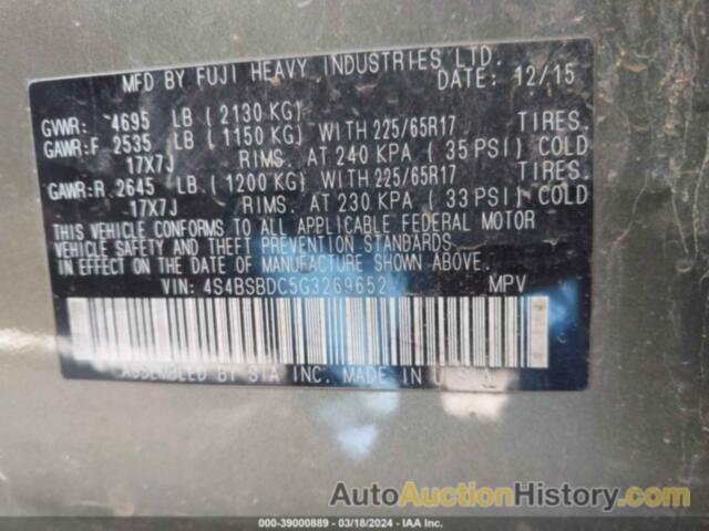 SUBARU OUTBACK 2.5I PREMIUM, 4S4BSBDC5G3269652