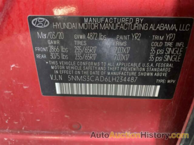 HYUNDAI SANTA FE SEL/SEL PLUS, 5NMS3CAD6LH234487