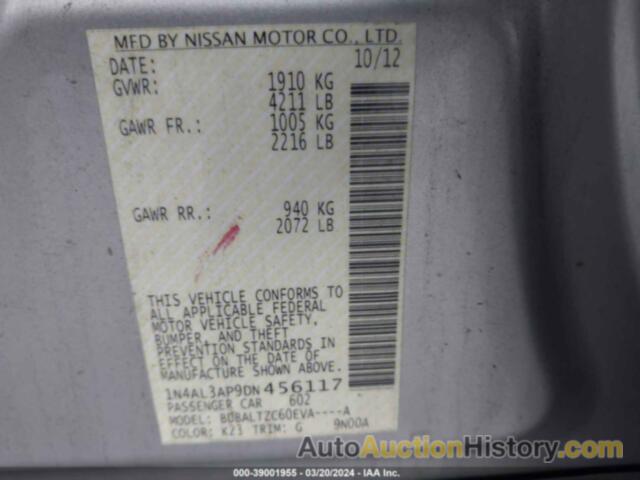 NISSAN ALTIMA 2.5 SV, 1N4AL3AP9DN456117