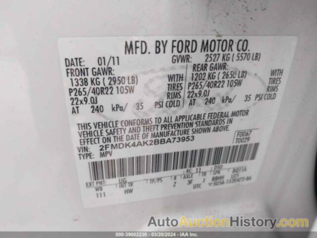 FORD EDGE SPORT, 2FMDK4AK2BBA73953