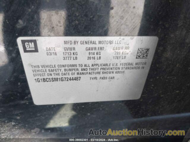 CHEVROLET CRUZE LS AUTO, 1G1BC5SM1G7244487