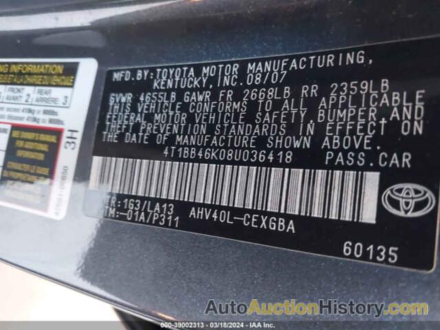 TOYOTA CAMRY HYBRID, 4T1BB46K08U036418