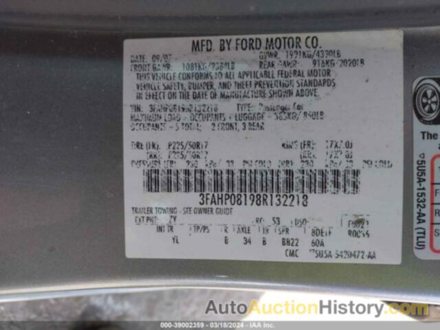 FORD FUSION SEL, 3FAHP08198R132218