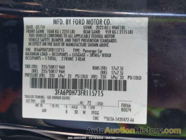 FORD FUSION SE, 3FA6P0H73FR115715