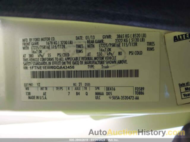 FORD E-150 COMMERCIAL, 1FTNE1EW6DDA43458