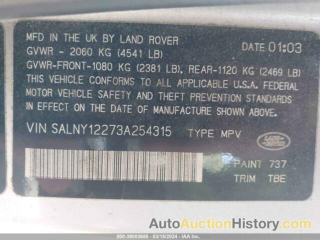 LAND ROVER FREELANDER SE3, SALNY12273A254315