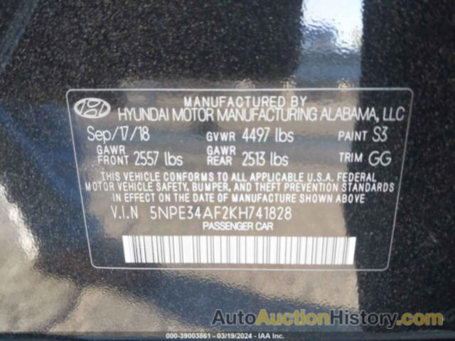 HYUNDAI SONATA LIMITED/SEL/SPORT, 5NPE34AF2KH741828